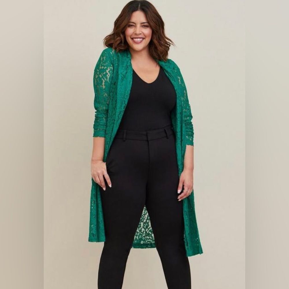 NEW Torrid Green Lace Trench Coat Duster Jacket Womens Size 3 3X Plus Belted